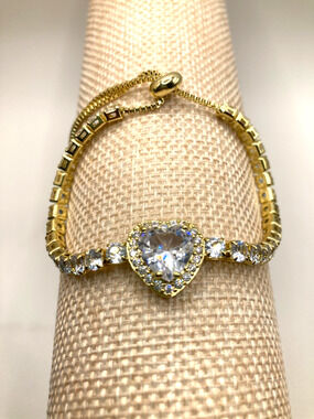 Heart Center Stone Slider Tennis Bracelet Made with Swarovski Elements Sz 9